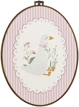 dvhdajed Goose Oval Wall Art Decor, Goose Nursery Room Decor,Cute Gooses Framed Canvas Art,Pink Coquette Girl Nursery Wall Hanging Decoration for Bedroom Living Room Bathroom Nursery,8.7x11.3 In by dvhdajed