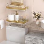 Oak Bathroom Toilet Tank Tray, 13" Wood Toilet Paper Storage Basket Back of Toilet Basket Organizer, Vanity Tray for Perfume Makeup Candle Kitchen Counter Coffee Table Decor, Gold - Image 7