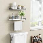 Forbena White Floating Shelves for Bathroom Organizer Over Toilet, Bathroom Shelves Wall Mounted with Towel Rack, Corner Wall Shelf for Bedroom Decor Kitchen Storage (White-Dark Grey, Set of 2) - Image 2