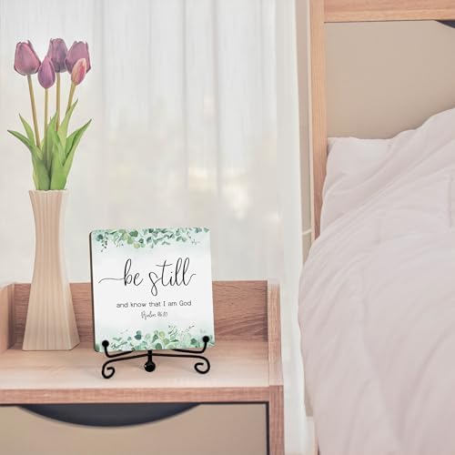 Inspirational Christian Desk Decor, Be Still And Know That I Am God Eucalyptus Sign, Desk Decorations For Office Home Living Room Bathroom, Eucalyptus Shelf Decor, Wooden Plaque With Stand (07) - Image 4