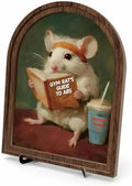 Wooden Tabletop Sign Funny Mouse Decor for Bookshelf Desk Shelf, Vintage Reading Animal Art, Arched Wooden Sign with Stand Decoration, Rustic Home Gym Office Decor by Unknown