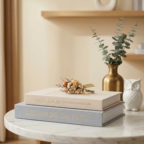 Aesthetic Decorative Books - Set of 2 Linen Boxes with Gold Lettering, Enhance Your Coffee Table, Bookshelf or Mantle Decor - Fake/Faux Books for Home Decoration, Photo & Keepsake Storage - Image 6