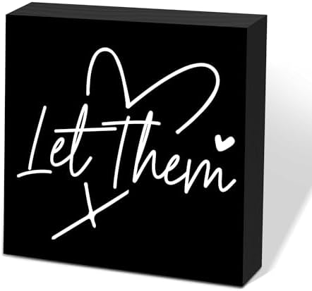 Let Them Wooden Sign, Black Office Decorations for Work, Let Them Mental Health Rustic Wood Box Signs 5x5 Inch, Desk Shelf Tabletop Decor for Home Cubicle Decor, Office Gifts for Coworkers Women, 18 by scodilo