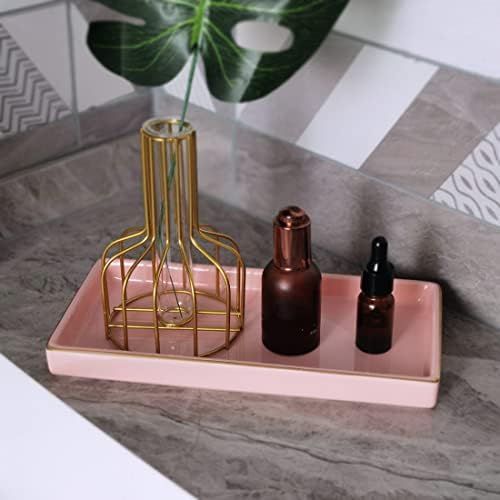 10 x 5 Ceramic Bathroom Tray for Countertop, Decorative Vanity Tray for Dresser Tops, Small Rectangular Trays for Perfume, Candle, Jewelry, Cosmetics (Pink) - Image 2
