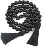 RAMIRABI Wood Beads Garland with Tassels, 39in Black Beads Home Decor by RAMIRABI