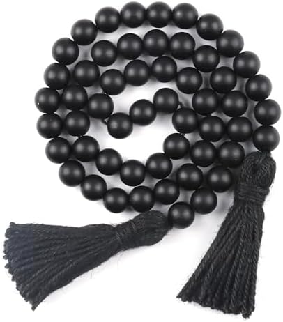 RAMIRABI Wood Beads Garland with Tassels, 39in Black Beads Home Decor by RAMIRABI