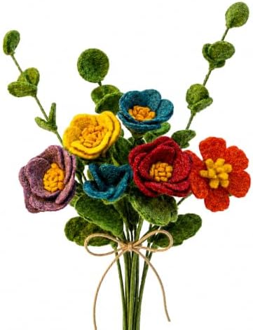 Glaciart One Wool Felt Flowers Set – Handcrafted Artificial Arrangement with Colorful Stems, Eco-Friendly Material, Essential Oil Ready, Reusable Decor, Washable Gift for Events or Home by GlaciartOne