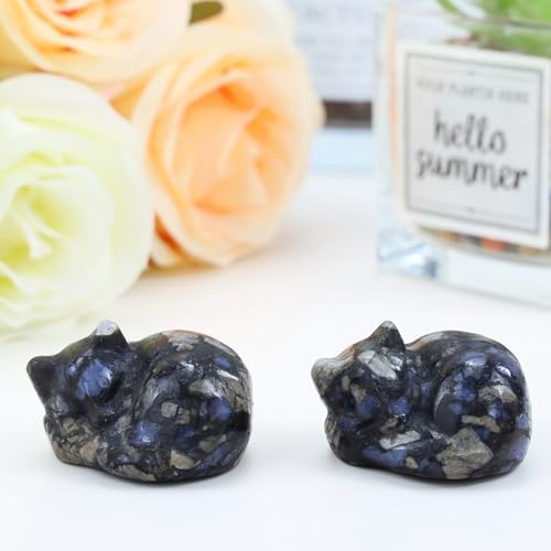 QINJIEJIE Blue Labradorite Cat Crystal Natural Healing Stone Cat Statue - Image 4