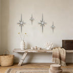 sxnzequnze 4 Pcs Star Wall Art for Home Decor Living Room Bedroom Office Metal 3D,Bling,with Hanging Hook Starburst Midcentury Sculpture Retro Gallery Accent Celestial -Silver 16.5in/9.4in - Image 6
