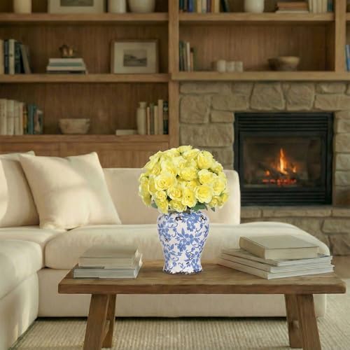 Silk Roses Flower Bouquet 4 Bundles 60 Heads for Wedding Home, Yellow - Image 5
