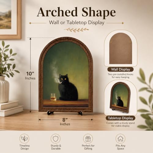 Vintage Black Cat Tabletop Decor Sign, Arched Wooden Frame with Stand, Rustic Home Wooden Sign for Living Room Bedroom Shelf Desk Display, Stylish Home Accent - Image 6