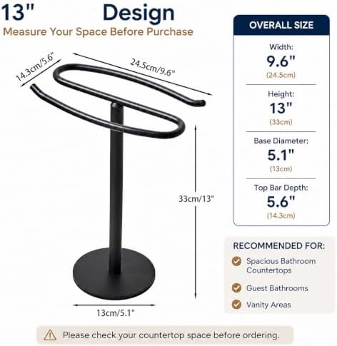 Matte Black Hand Towel Holder Stand,13 Inch Tall Free-Standing Towel Rack, SUS304 Stainless Steel Towel Bar Rack Stand, Tower Bar for Bathroom Kitchen Vanity Countertop… - Image 2