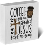 Christian Coffee Decor Wood Sign, Farmhouse Kitchen Wall Art with Inspirational Quote, Religious Rustic Wood Box for Coffee Bar, Shelf, Desktop by ENGVZ