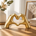 SANTA CASA Small Gold Heart Hands Sculpture, Gold Tone Desktop Art Statue by SANTA+CASA
