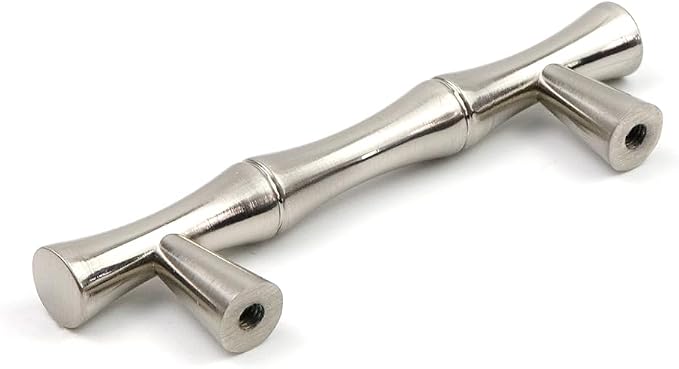 2PCS Bamboo Cabinet Handles, Zinc Alloy Silver Drawer Pull, 2.5 Inch Hole - Image 4