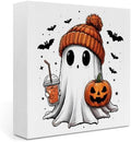 Rustic Fall Decaorations Cute Ghost Pumpkin Halloween decor Wooden Box Sign by IYEZH