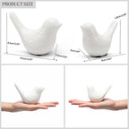 Small Ceramic Birds Statues for Home Decor, Boho Style, Glazed White, 2PCS - Image 3