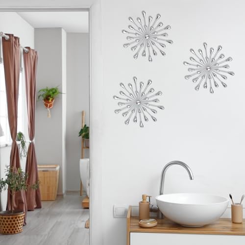 DXYAKY Set of 3 Silver Starburst Metal Wall Art Decor, 11.8 Inch Sparkling Diamond Star Jeweled Teardrop, Elegant Rhinestone Crystal Home Decor Accents, Living Room Bedroom Decorative Wall Sculpture - Image 4