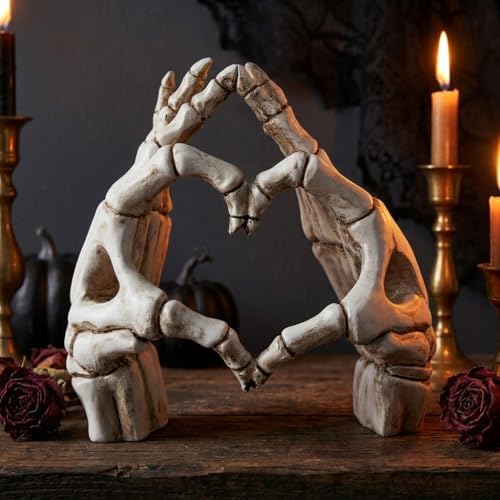 Skeleton Heart Hands Decor Gothic Statues Halloween Decor, White - Image 4