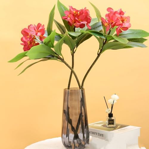 XIYUAN 35.5 Inch Artificial Frangipani Flower 2 Pack Lifelike Real Touch Artificial Plumeria Flowers,for Home Vase Garden Decoration Party Wedding Bouquet (Red) - Image 6