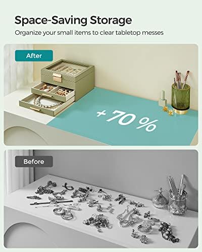 SONGMICS Jewelry Box Organizer, 3-Layer Storage with 2 Drawers, Glass Lid - Image 6