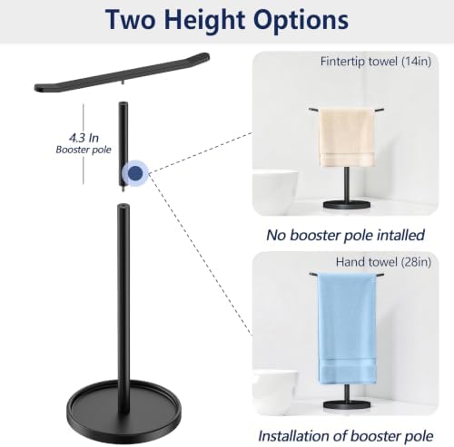 STWWO Hand Towel Holder, Height Adjustable 12.4"-16.7" Towel Stand, Black - Image 2