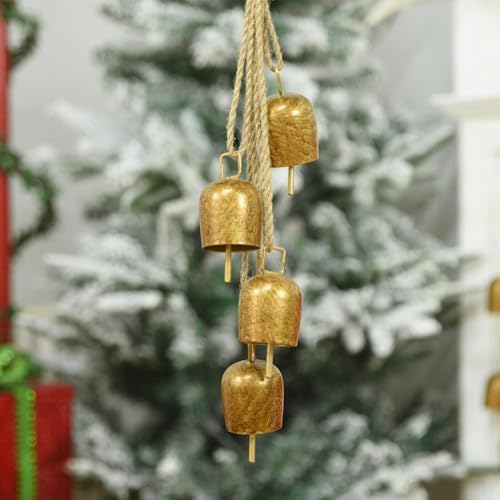 Gold Metal Vintage Bells with Jute Hanging Rope, Decorative Cow Bell by VUSKLY