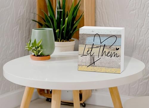 Let Them Wooden Sign, Office Decorations for Work, Let Them Mental Health Rustic Wood Box Signs 5x5 Inch, Desk Shelf Tabletop Decor for Home Cubicle Decor, Office Gifts for Coworkers Women, 14 - Image 5