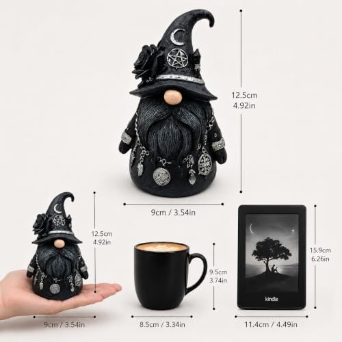 Gothic Witch Gnome Figurine Decor, Resin Witch Statue with Black Rose, Moon & Crystal Accents, Witch Decor for Shelf, Desk & Bookshelf, Dark Academia Home Decor - Image 4
