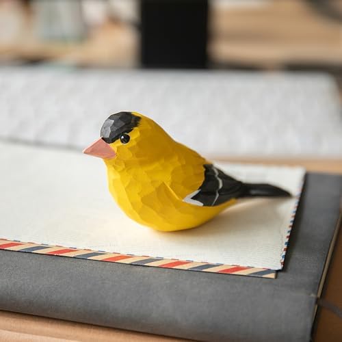 Handmade Wooden Goldfinch Figurine – Yellowbird Home Decor, Cute Wild Canary Knick-Knack for Bird Lovers, Unique Gift for Women, Mom, Friends – Rustic Nature Home Ornament - Image 4