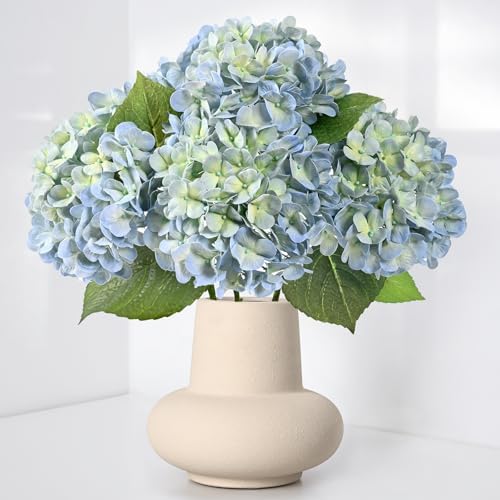 Waipfaru Hydrangea Artificial Flowers, 4PCS Real Touch Flowers, 20" Faux Hydrangea Flowers, Latex Real Touch Hydrangeas, Fake Flowers for Home Decor Party Bouquet Wedding Decoration, Blue by Waipfaru