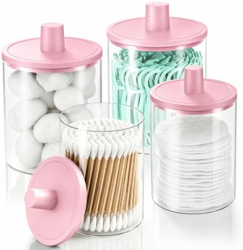 Glass Qtip Holder Dispenser - 4 Pack, Bathroom Decor and Organizer by Woonnuk