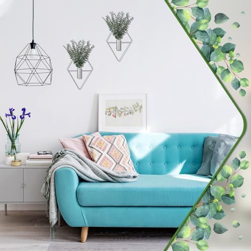 Jexine 2 Pcs Hanging Artificial Planters Wall Decor, Chrome, Eucalyptus - Image 5