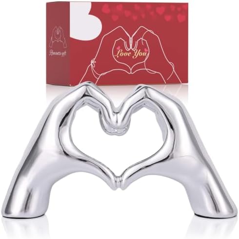 Silver Heart Hand Decorative Sculpture, Room Home Decor Aesthetics for Office, Living Room, Coffee Table, Dining Table, Center Entrance, entryway, TV Stand, Tabletop Decorations. by DOVDOVHomeDecoration