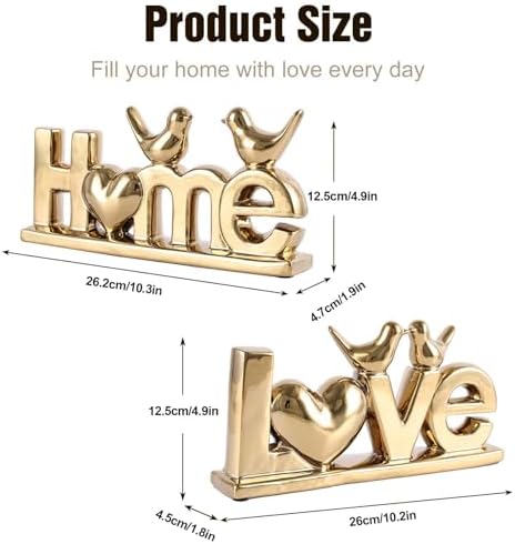 Love Sign Decor,Gold Room Decor Aesthetic, Knick Knack Shelf,Bird Decor, Boho Bookshelf,Abstract Statue,for Living Room,Bedroom, Contemporary Tv Stand Set of 2 (2, Gold Plated) - Image 3