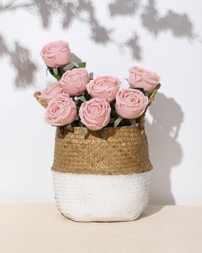 Coferset 10 Pcs Fake Silk Roses with Long Stems,Blush - Image 5