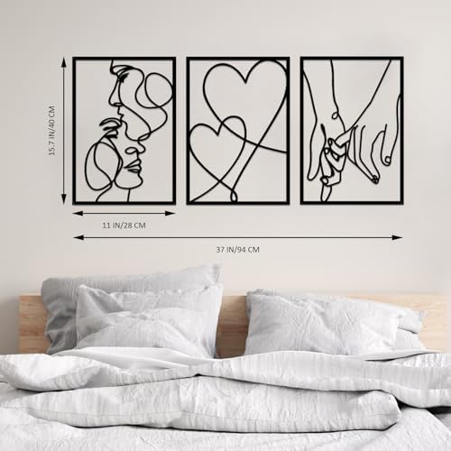 3 Pcs Metal Minimalist Line Wall Art, Love Heart Metal Wall Decor - Image 2