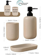 INGOFIN 3 Pcs Ceramic Bathroom Accessory Set - Liquid Soap Dispenser, Toothbrush Holder & Tray, Bathroom Counter Set, Countertop Essentials for Home, Guest Bathroom, or Office Use, Beige - Image 2