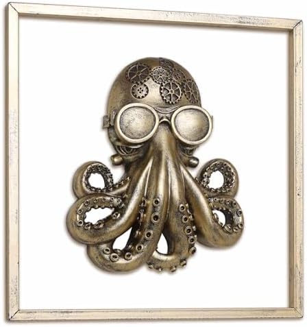 JJALIGHTS Exquisite Resin Animal Head Wall Sculpture (Gift Metal Frame) - octo Imitation Copper Vintage Decor for Living Room, Bedroom & Office | Decorative Wall Hanging Art (Octopus) by JJALIGHTS