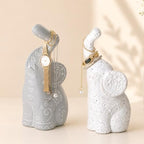 OwMell Set of 2 Loving Elephant Statue Figurine, 6" Elephant Ring Holder - Image 2