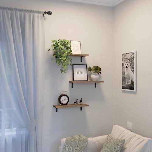 DOLLFIO Floating Wall Shelves, Decor & Storage, Rustic Brown, 16.5'', 3Pcs - Image 6