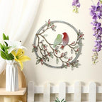 Ferraycle Metal Wall Art Bird on Tree Branch Silhouette Bird Hanging Ornament Porch Wall Decor for Living Room Outdoor Garden Bedroom Office Housewarming Party Decoration(Elegant Color) - Image 3