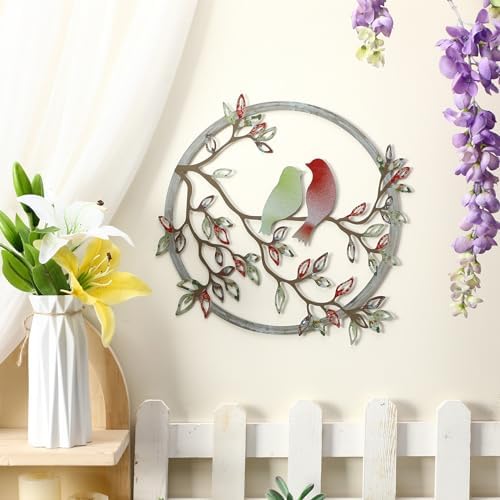 Ferraycle Metal Wall Art Bird on Tree Branch Silhouette Bird Hanging Ornament Porch Wall Decor for Living Room Outdoor Garden Bedroom Office Housewarming Party Decoration(Elegant Color) - Image 3