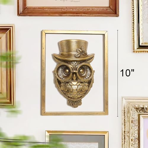 Newinhome Animal Heads Wall Decor (Includes Metal Frame) Halloween Resin Animals Sculptures Head Wall Hanging Decoration Gold vintage Wall Sculpture for Living Room Bedroom Office(Owl) - Image 4