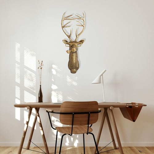 GUASDIE Animal Heads Wall Decor, Gold Faux Deer Head Mount, Animal Sculptures Wall Decor, Vintage Resin Hanging Decoration for Living Room Bedroom Kitchen Office Gift,5pcs - Image 2