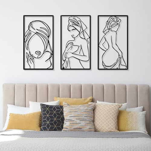 CHENGU 3 Pieces Metal Minimalist Abstract Woman Wall Art Line Drawing Wall Art Decor Single Line Female Home Hanging for Kitchen Bathroom Living Room - Image 7