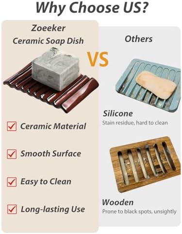 Zoeeker Soap Holder, Ceramic Soap Dish with Self Drain for Bathroom Sink - Image 4
