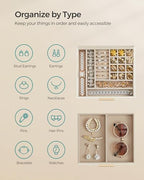 SONGMICS Jewelry Box Organizer, 2-Layer Storage with 1 Drawers, Glass Lid - Image 3