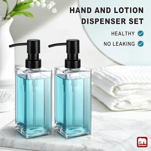 GMISUN Glass Soap Dispenser with Stainless Steel Pump, Clear Hand Soap Dispenser for Bathroom, 12 fl oz/350ml Refillable Dish Dispenser for Kitchen, Modern Liquid Soap and Lotion Bottle for Countertop - Image 5