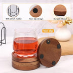 4 Pcs Acacia Coasters for Drinks Absorbent, Wood Coasters with Holder, Drink Coasters for Coffee Table, Absorbent Coaster Set for Table Protection Drink Coasters for Farmhouse, Office, Bar - Image 3
